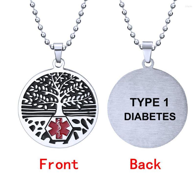 

Pendant Necklaces Tree Of Life Alert For Men Woman Stainless Steel Life-Star Type 1 Diabetes Emergency SOS Jewelry