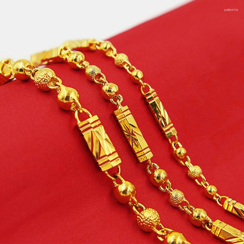 

Chains Luxury 18K Gold Necklace For Men Assertive Solid Hexagonal Buddha Beads Women Unisex Yellow Fine Jewelry Gift