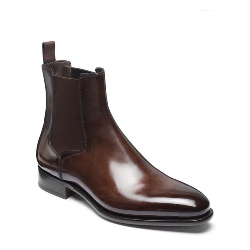 

New Bronw Chelsea Boots for Men Business Slip-On Square Toe Handmade Mens Fashion Short Boots Zapatos Para Moto Hombre, Brown