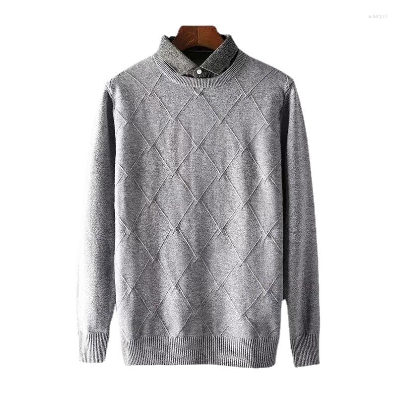 

Men's Sweaters Men's Knitting Sweater Spring Autumn Winter Casual Slim Solid Color Lapel False Collar Roupas Masculinas, Gray