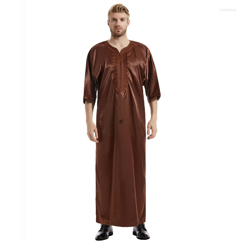 

Ethnic Clothing Muslim Men Jubba Thobe Solid Color Kimono Middle Robe Saudi Musulman Shirt Stand Collar Islamic Arabic Kaftan Abaya