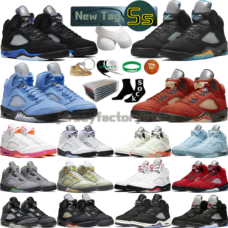 

5 Basketball Shoes for men women 5s Craft Aqua Concord UNC Green Bean Racer Blue Bird Oreo Metallic Raging Fire Red We The Best Bluebird Oregon Hare Mens Sports Sneakers, Color-13