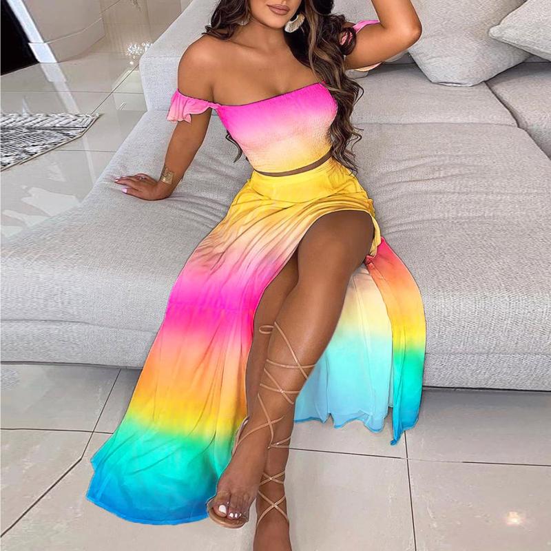 

Casual Dresses Plus Size Summer Two Piece Set Women Clothing 2023 Holiday Fashion Off Shoulder Boho Printing Long Vestido De Mujer, Ssss