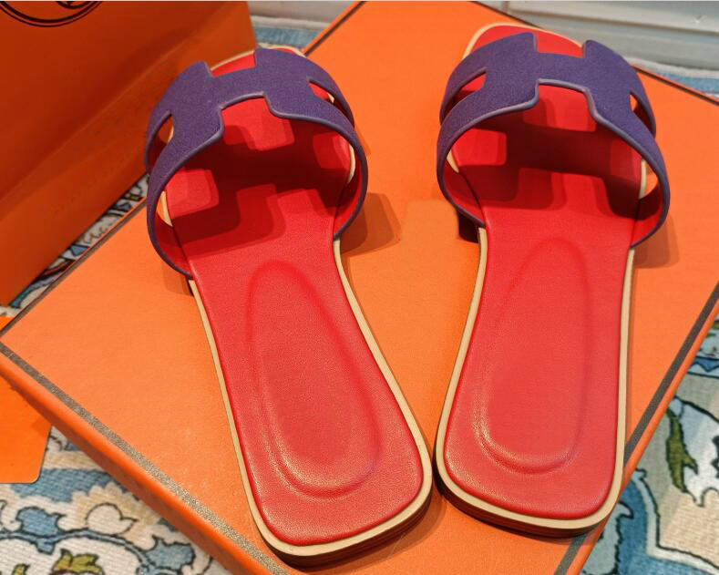 

Designer Slipper Women Leather leisure Sandals Luxury brands Slides Fashion Slippers Lady Slide Thick Bottom Design Casual Shoes, Orange