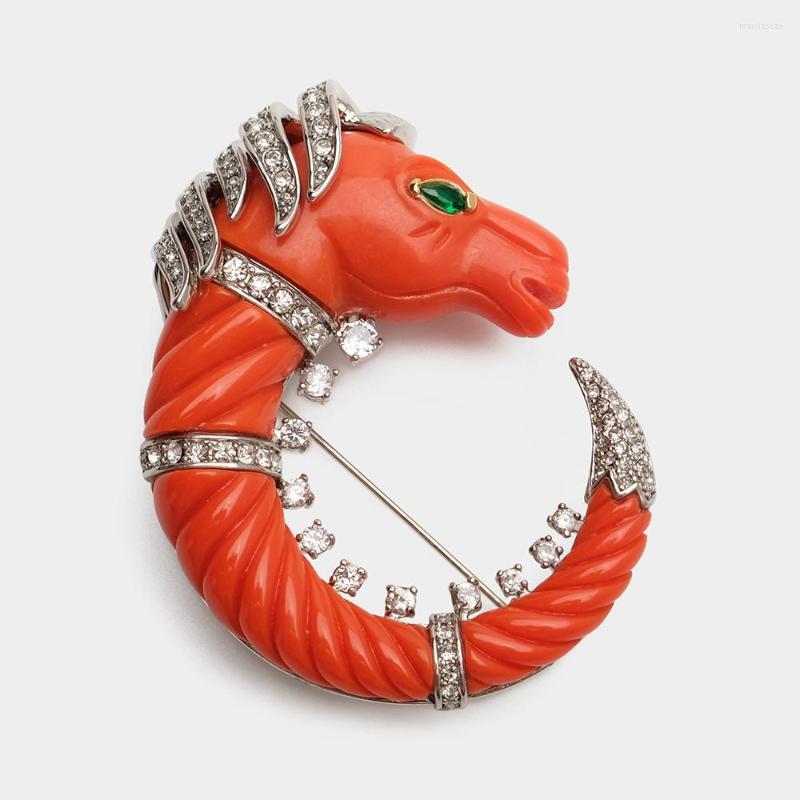 

Brooches JBJD Copper Zircon Red Kingdom Seahorse Design Vintage Brooch