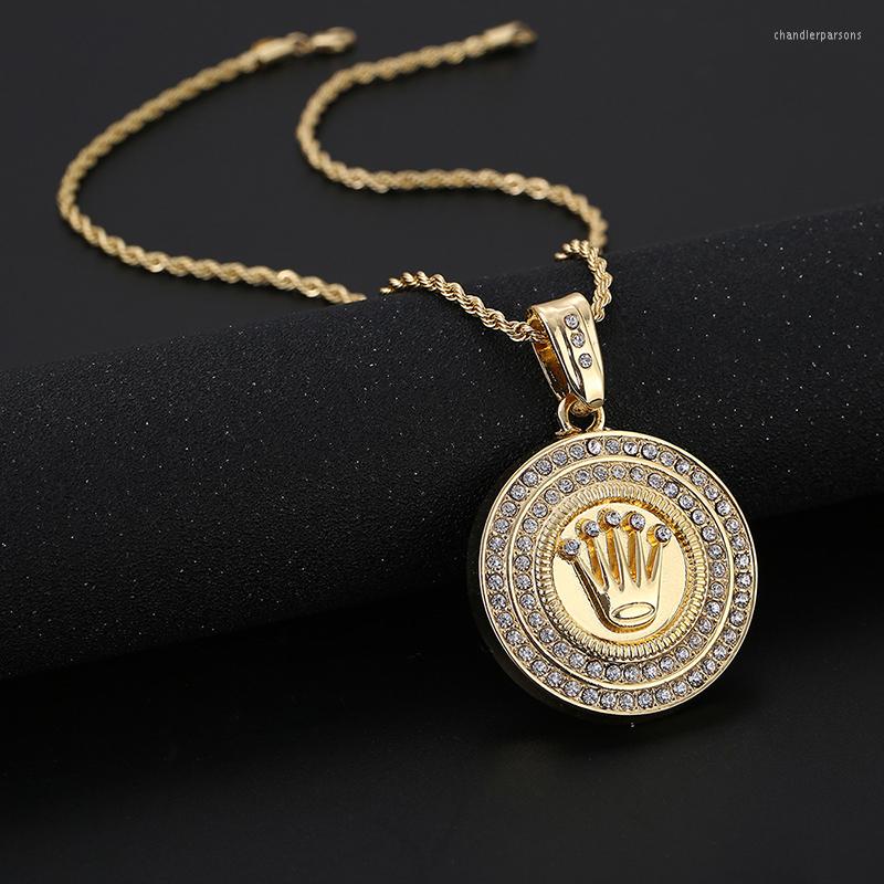 

Pendant Necklaces Bling Crown Men's Necklace Round Trendy Fashion Kawaii Versatile Gold For Women Mens Hip Hop Jewelry