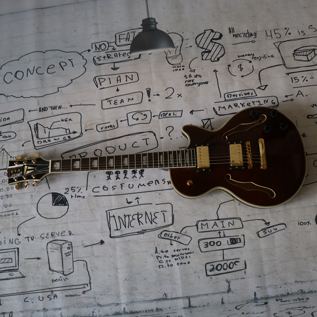 

Wine f hole body high-end pickup, shell inlaid fingerboard metal guitar, travel guitar, customizable