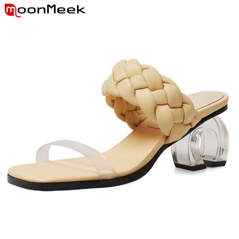 

Sandals MoonMeek 2023 Crystal High Heels Women Shoes Weave Solid Color Summer Fashion Mules, Black