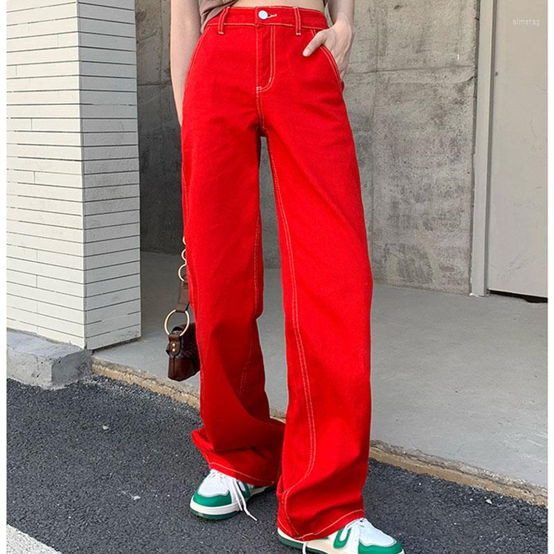 

Women's Jeans 2023 Girl Spice Big Red Design Loose Straight Skinny American Niche High Waist Y2K Wide Leg Pants, 02