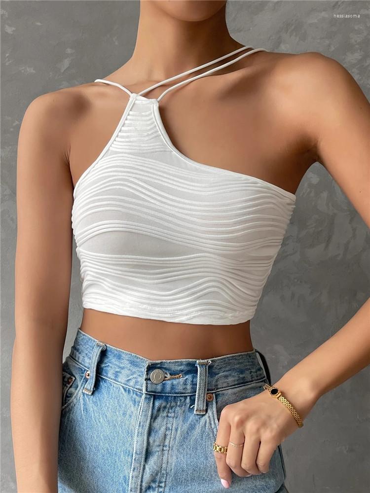 

Women' Tanks Sexy Asymmetric Neck Cami Top Women Summer Y2K Clothes Grunge High Street Sleeveless Backelss Club Crop Streetwear 2023, White