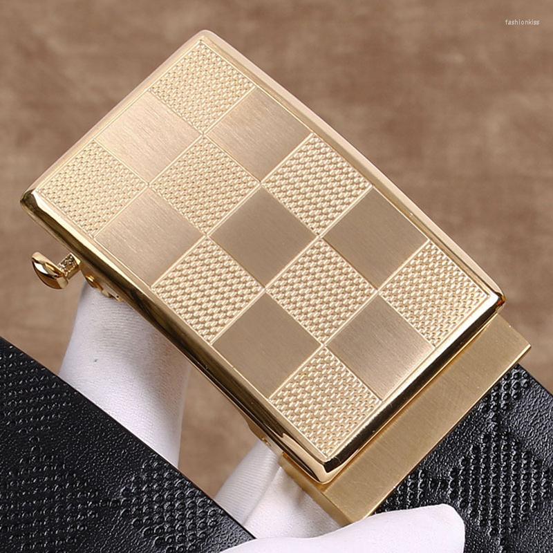 

Belts Checkerboard Design Business Solid Brass Automatic Belt Buckle 3.5 Cm, Black