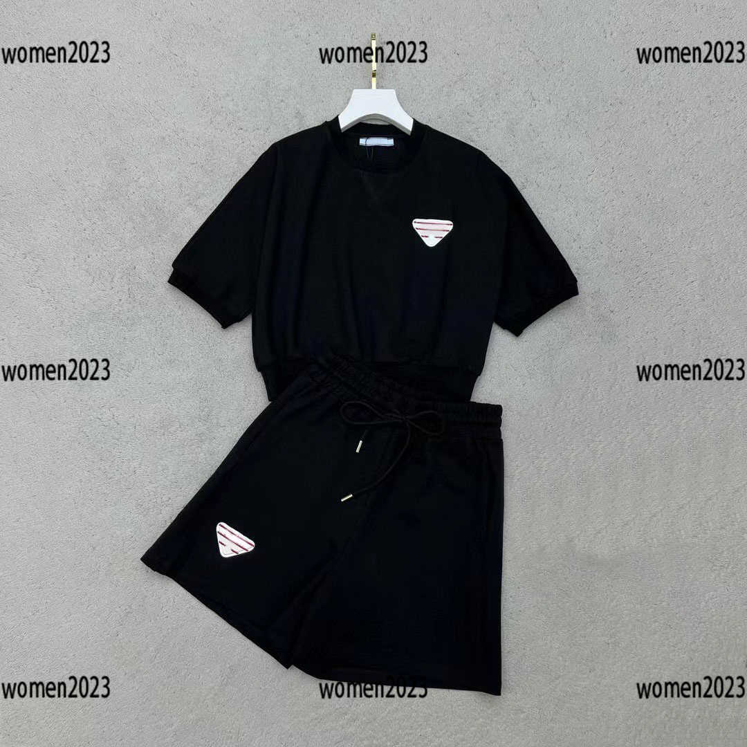 

Tracksuits women sportswear lady casual outfit 2pcs Short sleeves with waistband and lace up solid color shorts Size -L New Arrivals Mar16, White