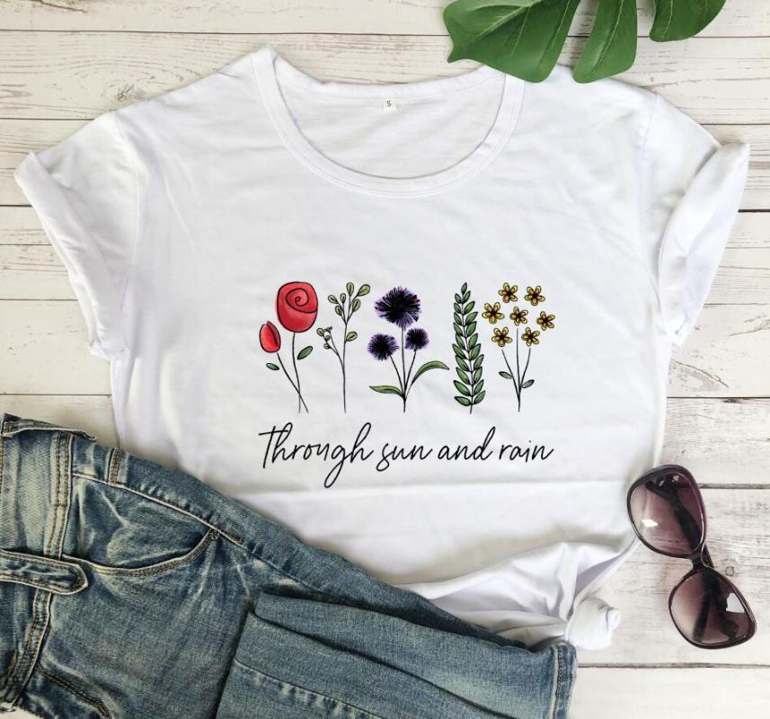 

Women's T Shirts Through Sun And Rain Women's T-shirt Flowers Tshirts No Shirt Women Fashion Grunge Vintage Aesthetic Tee Tops, Turquoise