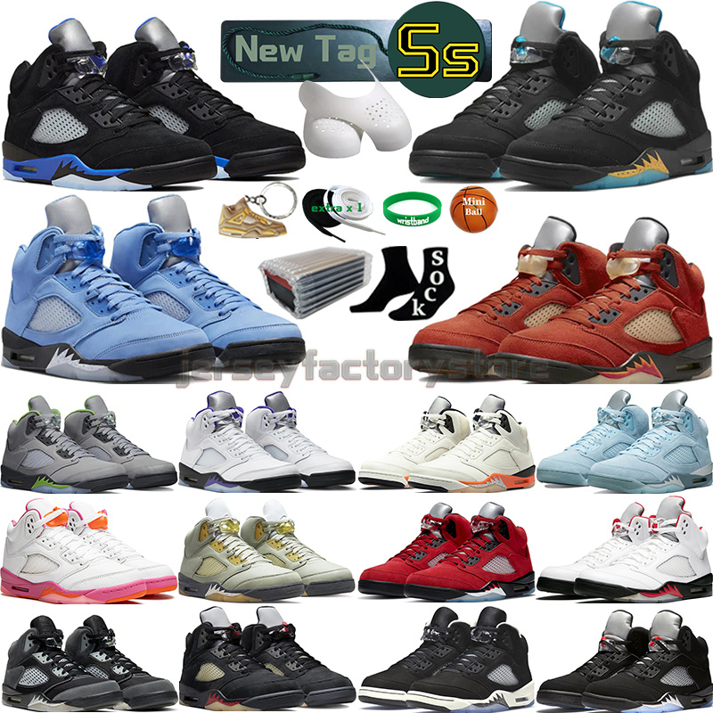 

With Box 5 Basketball Shoes for men women 5s Craft Aqua Concord UNC Green Bean Racer Blue Bird Oreo Metallic Raging Fire Red We The Best Jade Horizon Mens Sport Sneakers, Color-19