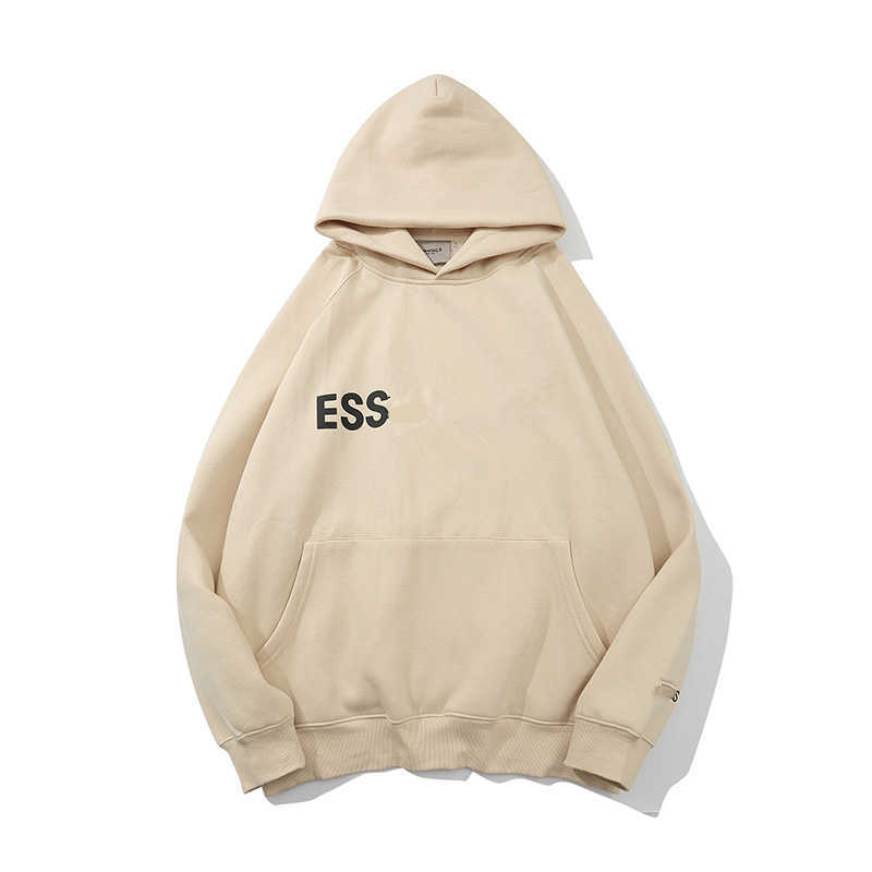 

23 New Hoodie Sweatpants High Street Brand Ess Silicone Small Letters Reflective Flocking Autumn and Winter Unisex Fashion Style Plus Velvet Oversized Yrfz, Khaki flocking logo