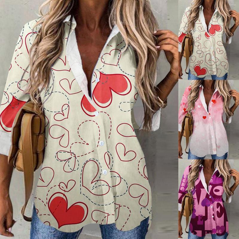 

Women's Blouses Summer Long Sleeve Tops For Women Spring And Casual Sleeved Love Print Lapel Button Shirt T Shirts Pack, Beige
