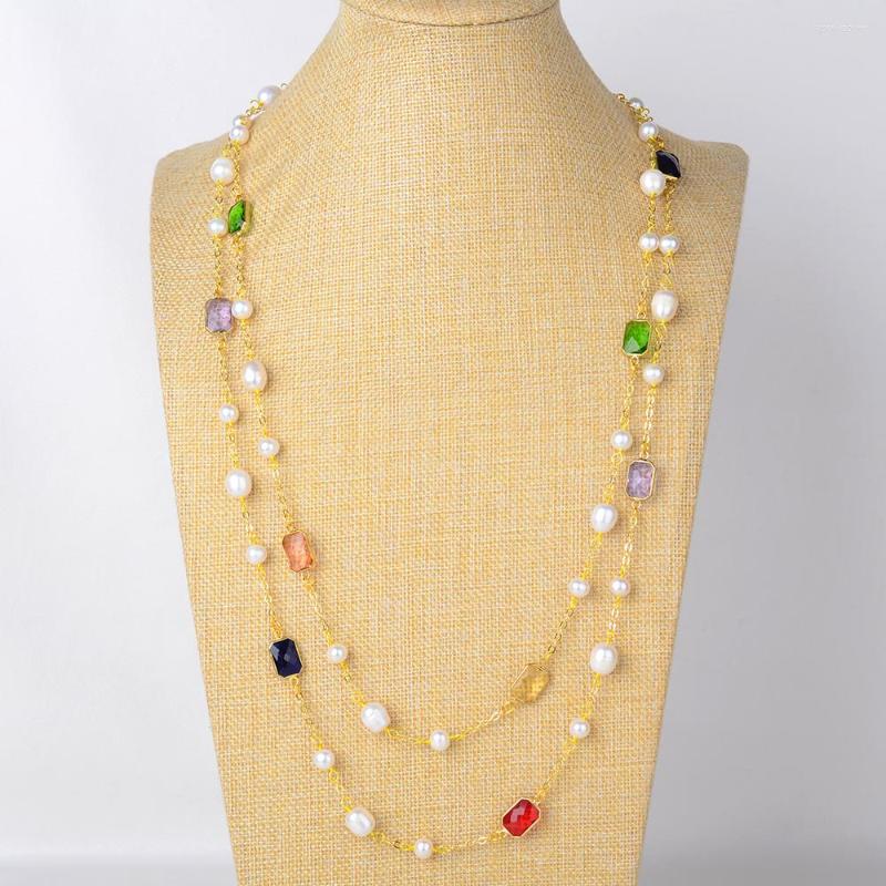 

Chains Women's 60'' White Pearl Multi Color Crystal Chain Necklace