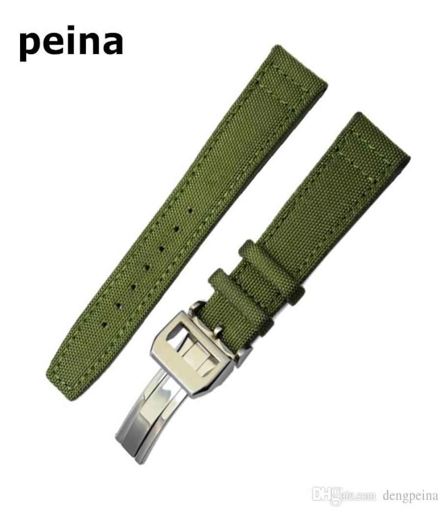 

21mm NEW BlackGreen Nylon and Leather Watch Band strap For IWC watches6706055