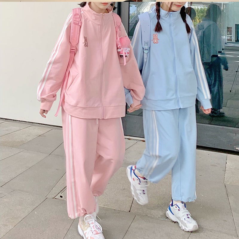 

Women's Two Piece Pants Hoodies Women 2 Pieces Sports JK kawaii Hoodies Sweatpants Trousers Sets Preppy Style Girls Summer Streetwear Casual Korean 230316, Long pink 1