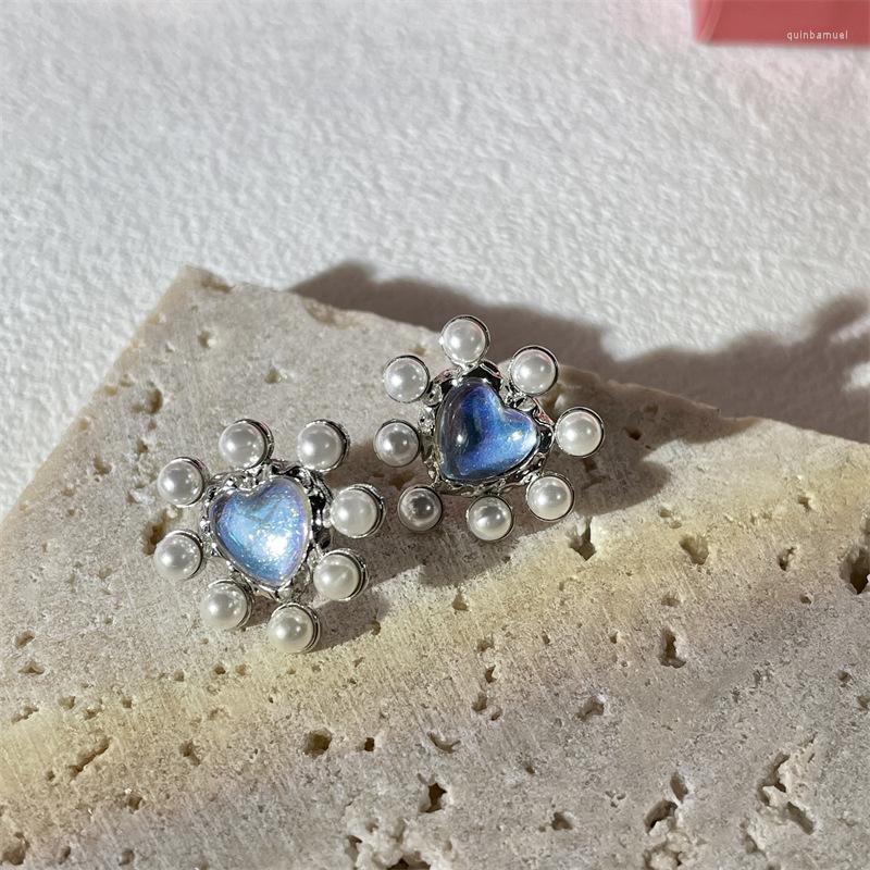 

Stud Earrings Moonstone Crystal Love Heart Pearl For Women Sweet Romantic Gentle Charm Aesthetic Fashion Jewelry Gifts