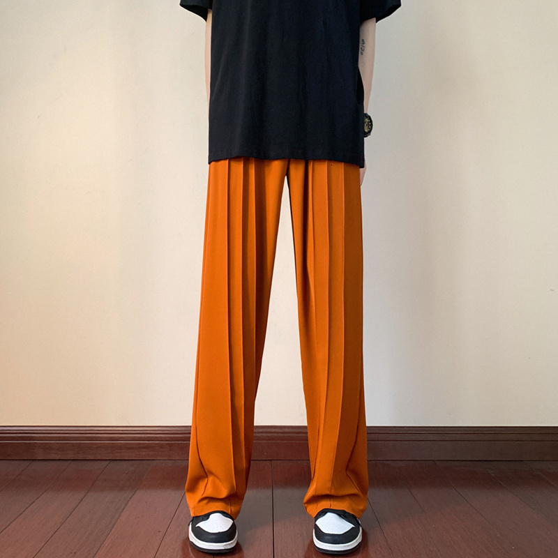 

Men's Pants Summer Thin Pleated Pants Men Fashion Oversized Wide-leg Pants Men Korean Loose Straight Ice Silk Pants Mens Trousers S-2XL 230316, Orange-red