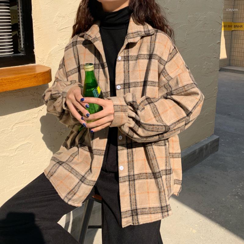 

Women's Jackets Women Long Sleeve Coats 2023 Fashion Vintage Ladies Plaid Coat Female Streetwear Girls Oversize Jacket Autumn Outwear, Apricot