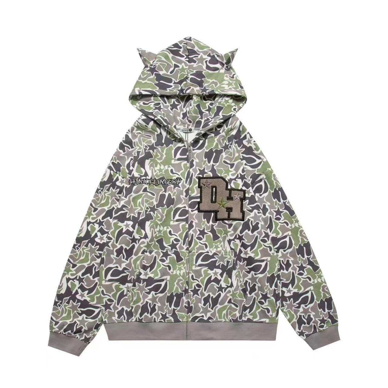 

2023 Men s Hoodies Sweatshirts Harajuku Demon Embroidery Oversized Camouflage Sweatshirt Gothic Goth Zip Up Hoodie Y2k Clothes Couples Streetwear Women