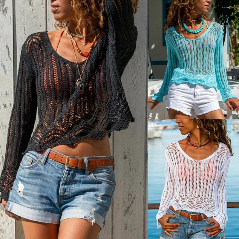 

Women' Sweaters 2023 Autumn Hollow Sweater Women Long Sleeve Sweatshirt O Neck Lightweight Pullover Beach Cover Loose