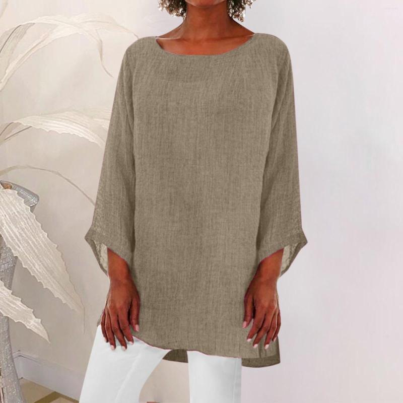 

Women's Blouses Vintage Cotton Linen Blouse Loose Women 2023 Summer Shirts Casual Long Sleeve O Neck Solid Shirt Lady Tops Streetwear, Blue