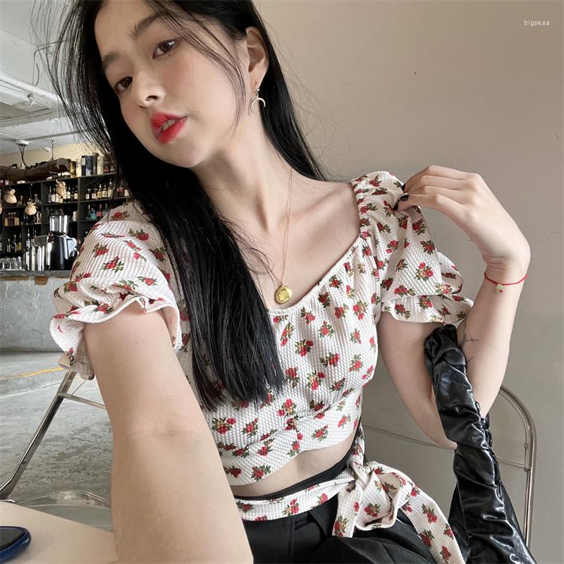

Women' Blouses Summer High Waist Short Puff Sleeve French Square Collar Floral Shirt Women, Picture shown