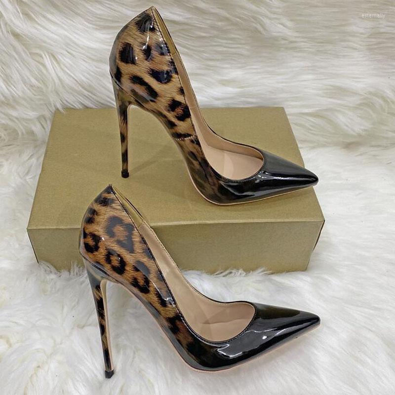 

Dress Shoes Leopard Patent Leather Gradient Women's Pointed Toe Stilettos Sexy Ladies Banquet Slip-On Pumps 8cm 10cm 12cm Party