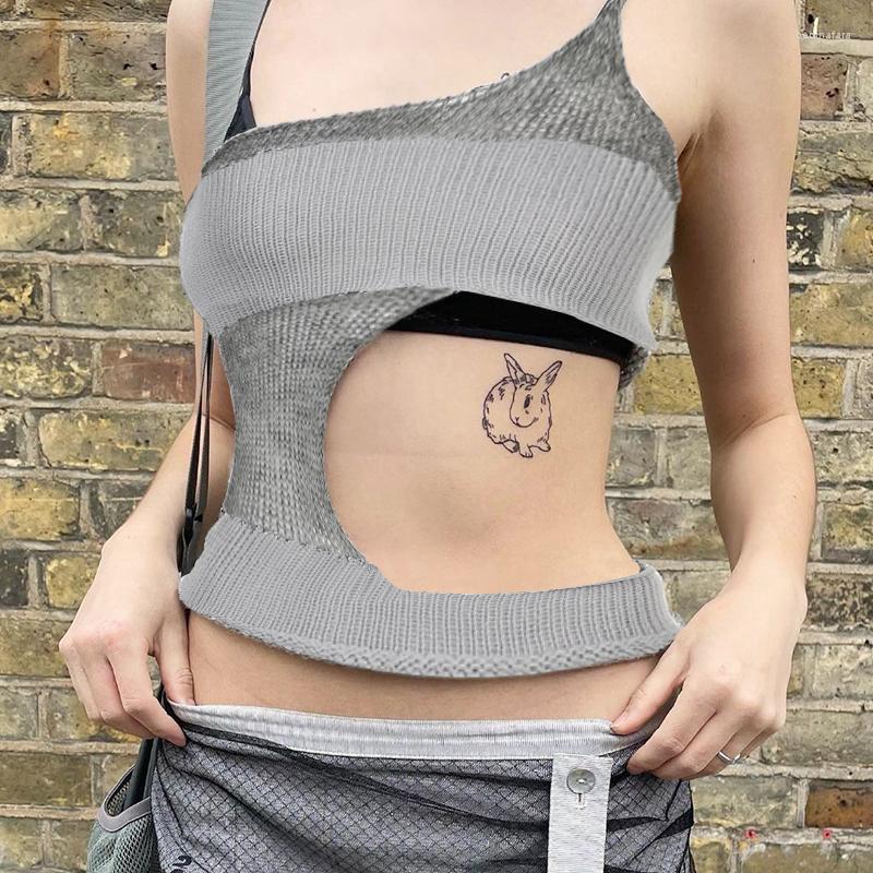 

Women' Tanks Fashion One Shoulder Crop Top Sexy Hollow Out Camis Women Retro Aesthetic Backless Tank Outfits Grunge Fairycore Clothes, Gray