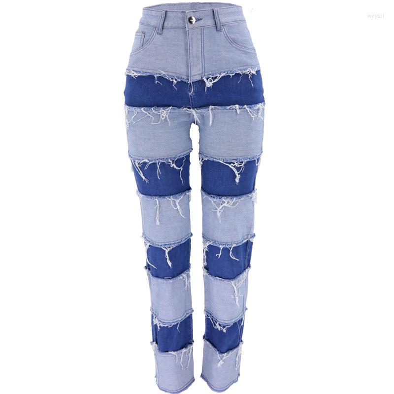 

Women's Jeans Patchwork Women Clothes Summer Loose Thin High Waist Slim Casual Wide Leg Female Fashion Cuffs Straight Blue Long Jean, Black