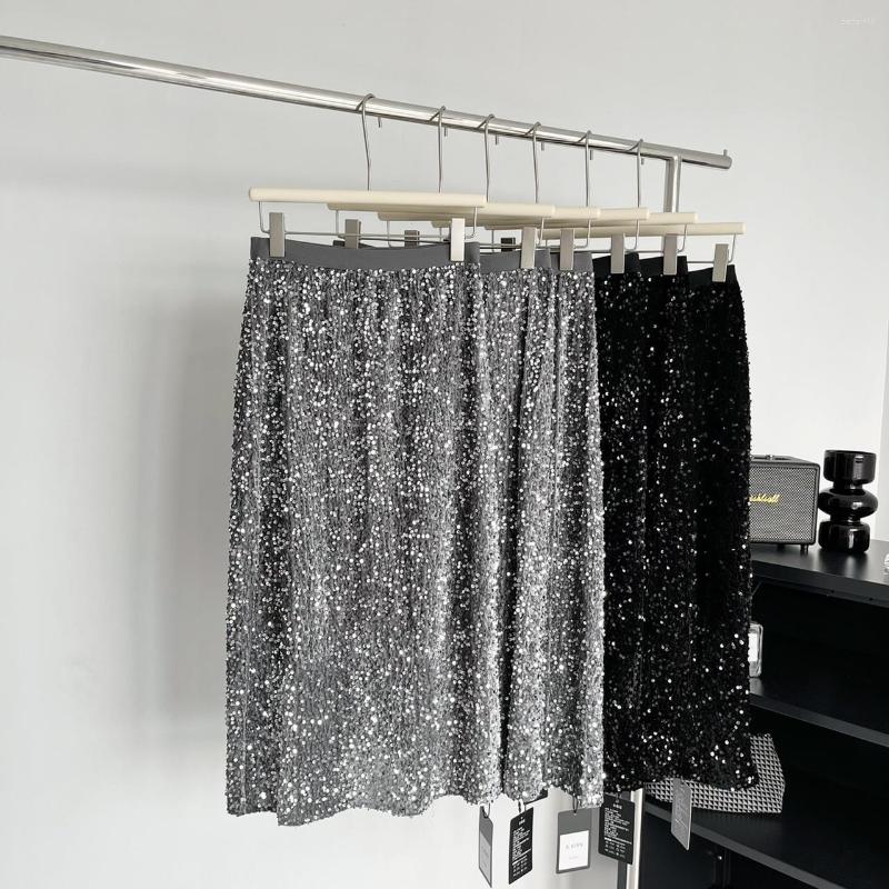 

Skirts Autumn And Winter 2023 High-waisted Style Sequin Maxi Vintage Fashion, Black