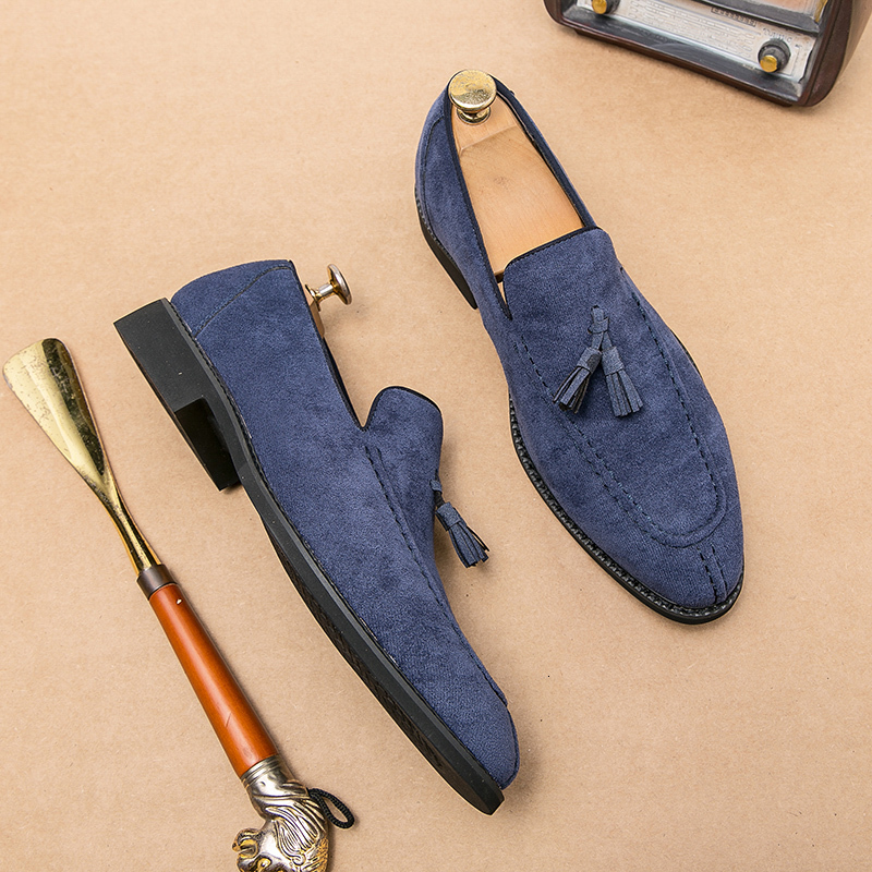 

Dress Shoes Men's Loafers Brand Suede Leather Shoes Vintage Slip-on Classic Casual Men Driving Shoes Wedding Male Dress Shoes Tassel pointed 230316, Black