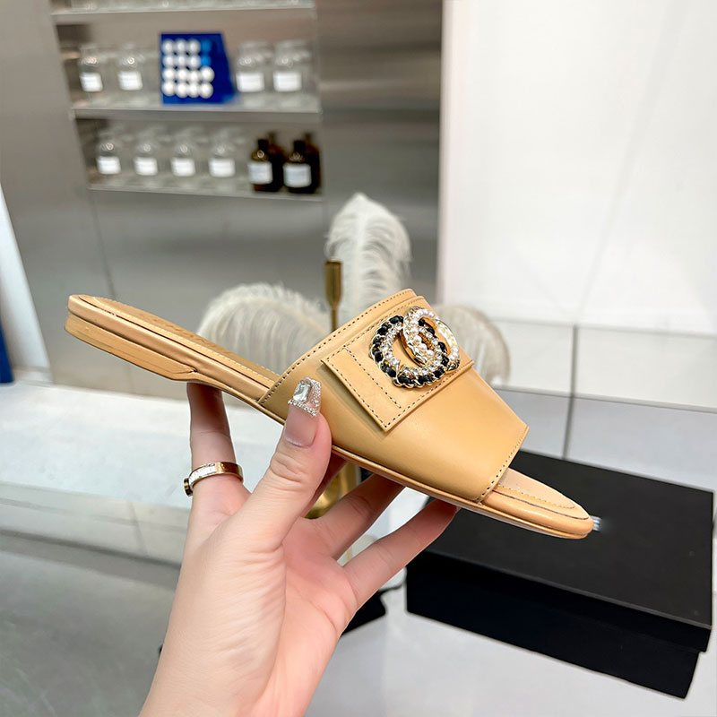 

Women designer slipper slide sandals summer brand corium slippers shoes classic beach C casual size womens woman outside slipper with a box high quality 8A, Green