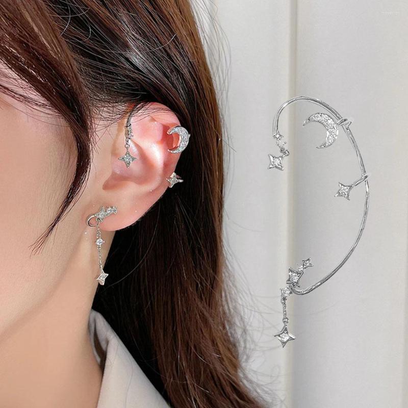 

Backs Earrings 1Pcs Silver Color Metal Stars Moon Ear Clips Without Piercing For Women Sparkling Zircon Cuff Clip Wedding Jewelry
