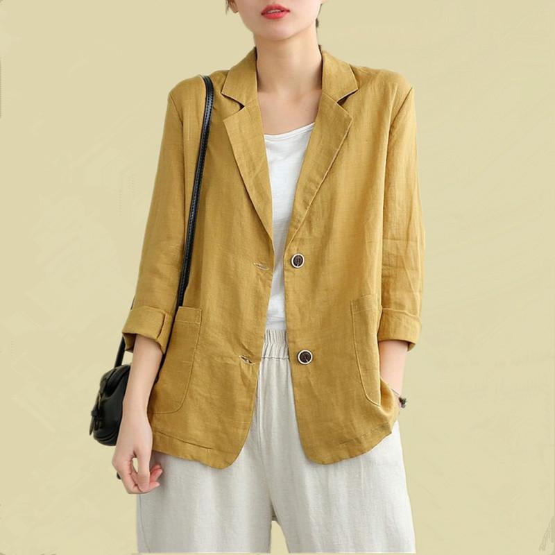 

Women's Suits & Blazers Cotton Linen Women Oversized Loose Button Up Thin Blazer Coat Solid Color Long Sleeve Casual Office OL Jackets Outwe, Beige
