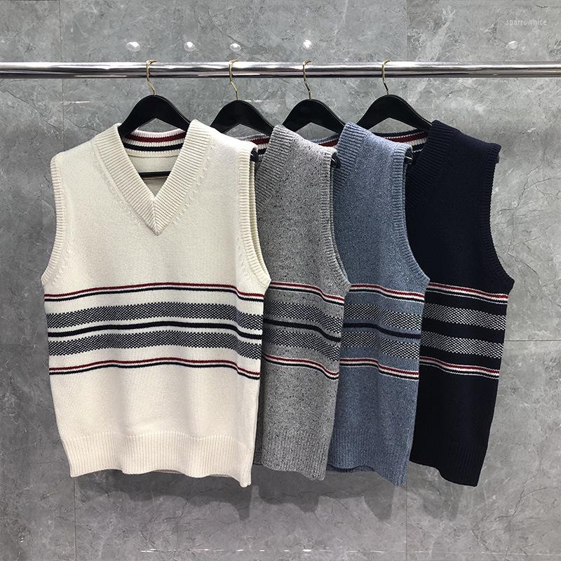 

Men's Vests 2023 Fashion Vest Striped Wool Cotton Casual Sweaters Spring Autumn Men Women Slim Fit Sleeveless V- Ncek Coat, Blue