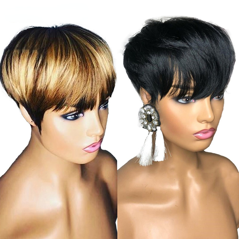 

Ombre Color Pixie Cut Wig Full Lace Front Human Hair Wigs Pre Plucked Short Cut Bob Wigs Brazilian Remy Honey Blonde Wig 1B/27, Customize