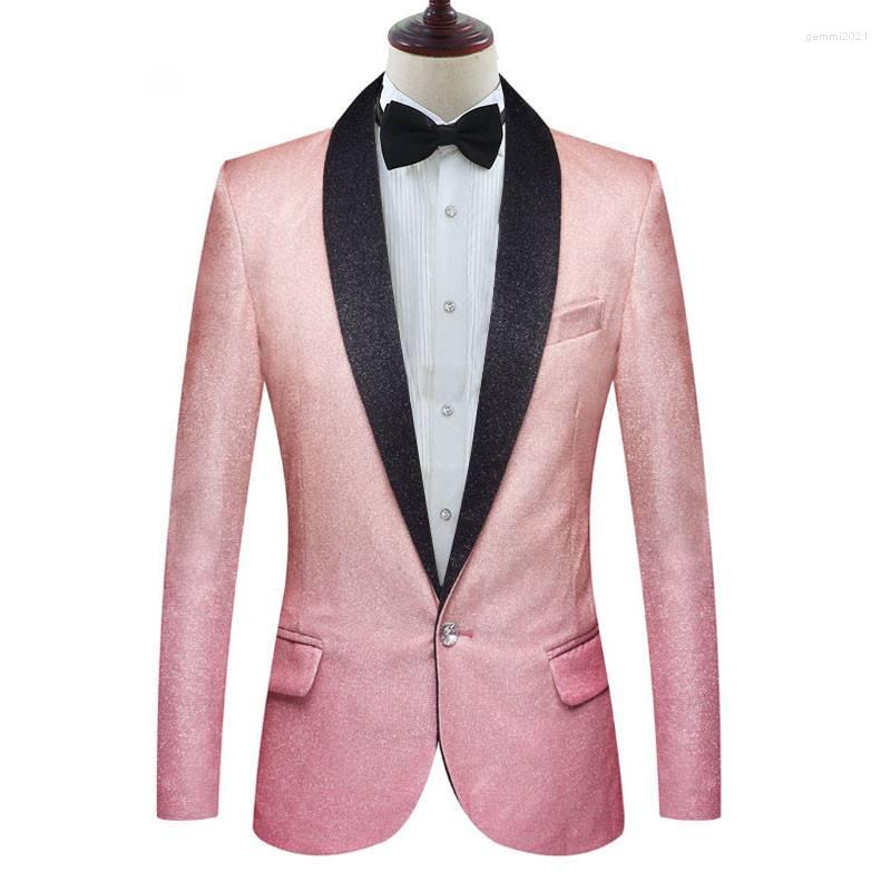 

Men's Suits Stylish Shiny Champagne Pink Casual Style Men Blazers Fashion Groom Banquet Dress Blazer Singer Jacket Costume