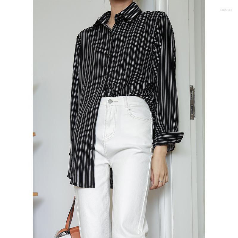 

Women's Blouses 2023 Summer Large Size Long Striped Women Chiffon Blouse Shirts Long-sleeved Sunscreen Perspective Loose Casual Wear Shirt, Beige
