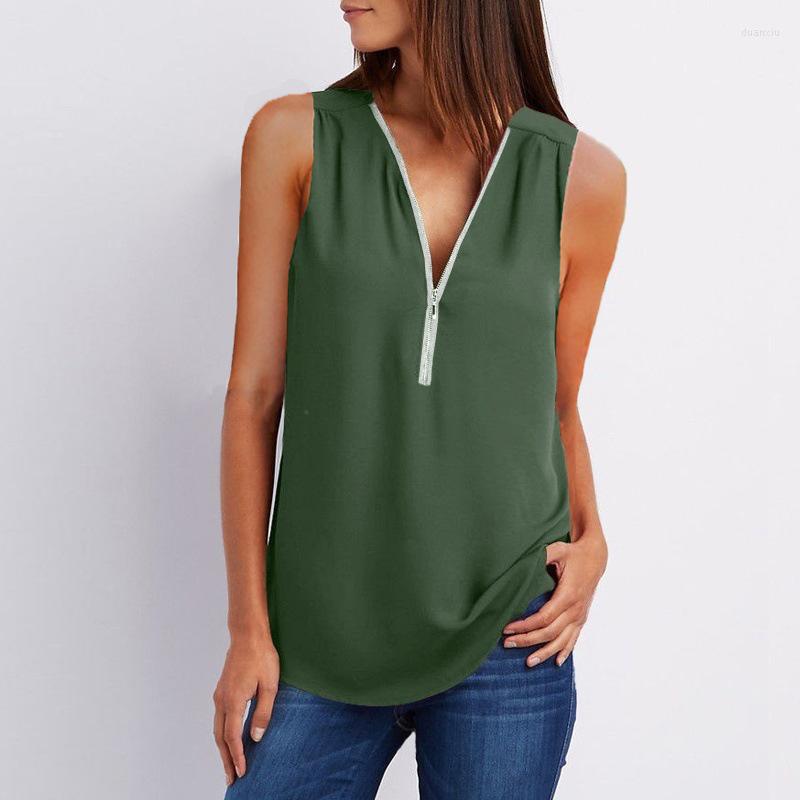 

Women' T Shirts Fashion Female Sleeveless Blouse Sexy V Neck Zipper Shirt Women Casual Summer Loose Tank Tops Ladies Vest T-shirt, Pink