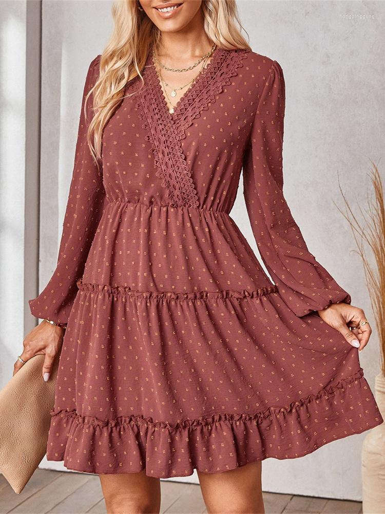 

Casual Dresses 2023 Vintage Jacquard Dress Women' Fashion V-neck Waist Slim Women Autumn Winter Sexy Woman Robe, Army green