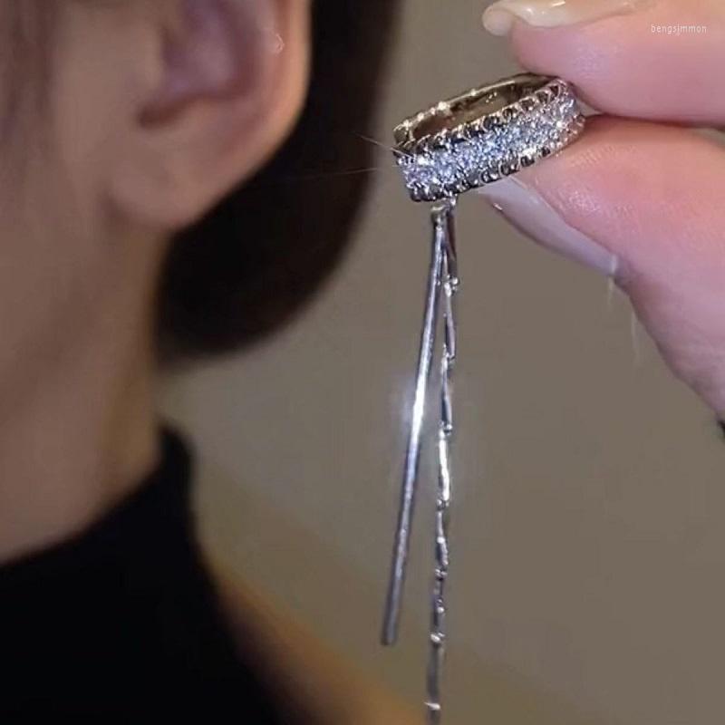

Backs Earrings Korean Fashion Zircon Shining C Shape Long Tassel Ear Cuff No Piercing Female Design Simple Clip Party Jewelry