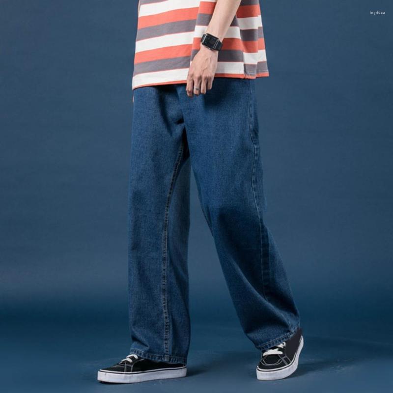 

Men's Jeans Classic Mid-rise Pockets Solid Color Straight Men Autumn Hip Hop Loose Wide Leg Denim Pants For Pantalones Hombre, Black