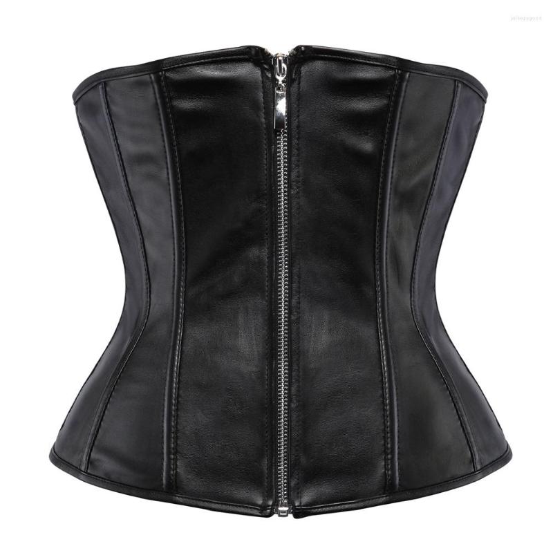 

Bustiers & Corsets Zipper Pu Leather Underbust Corset, Black