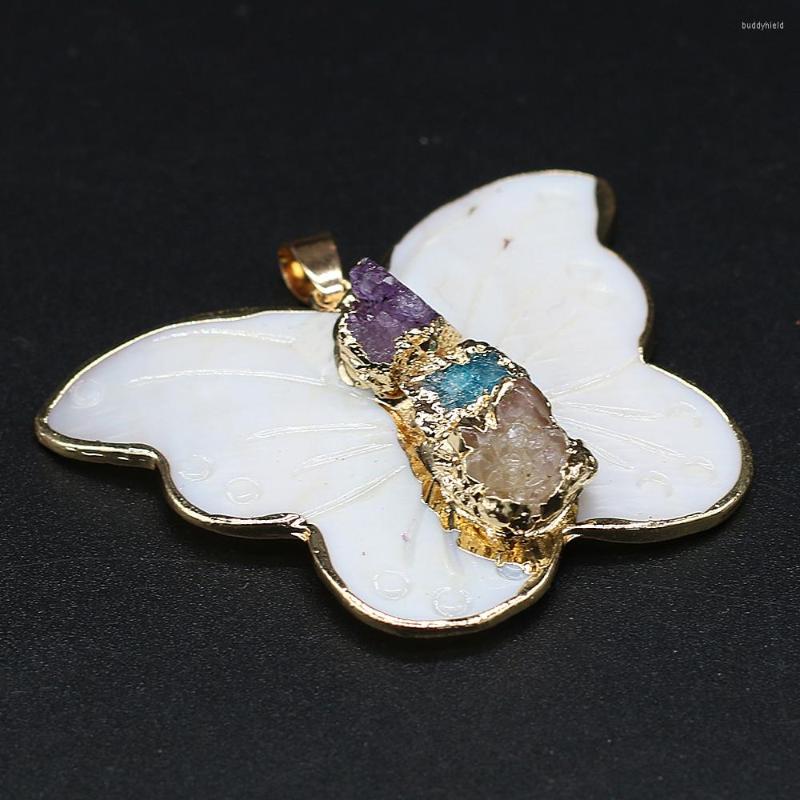 

Pendant Necklaces Natural Stone Druzy Pendants Butterfly Shell For Charm Jewelry Making DIY Retro Women Earring Necklace Gifts