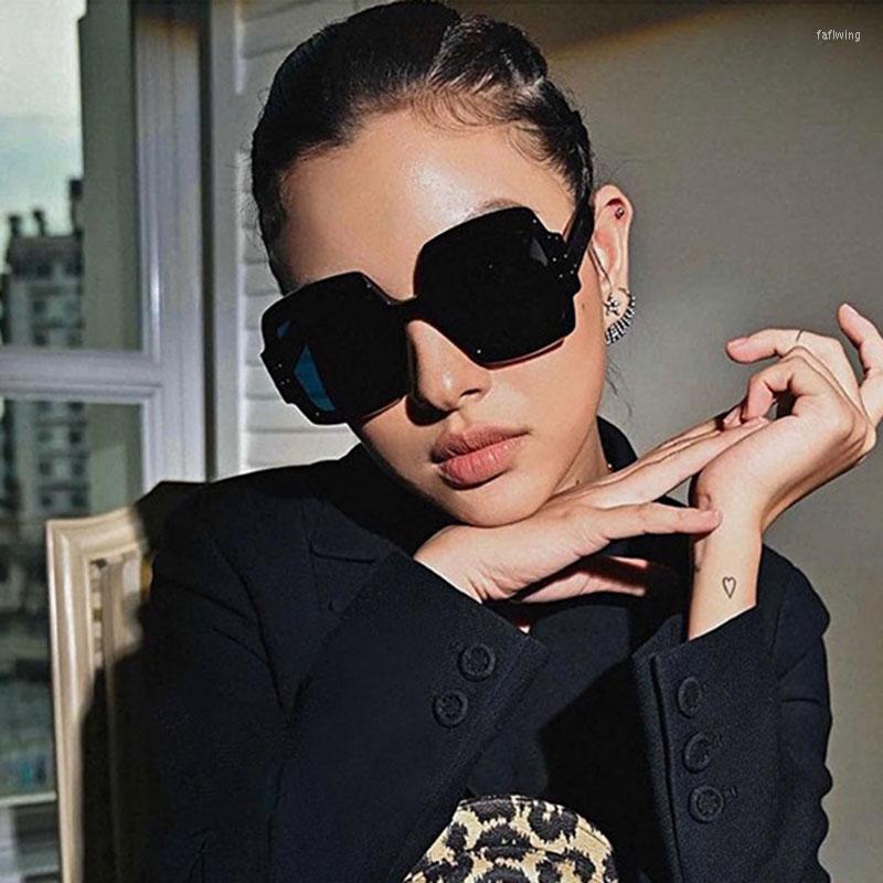 

Sunglasses HKNA Oversized Women 2023 Designer Square High Quality Vintage Mujer