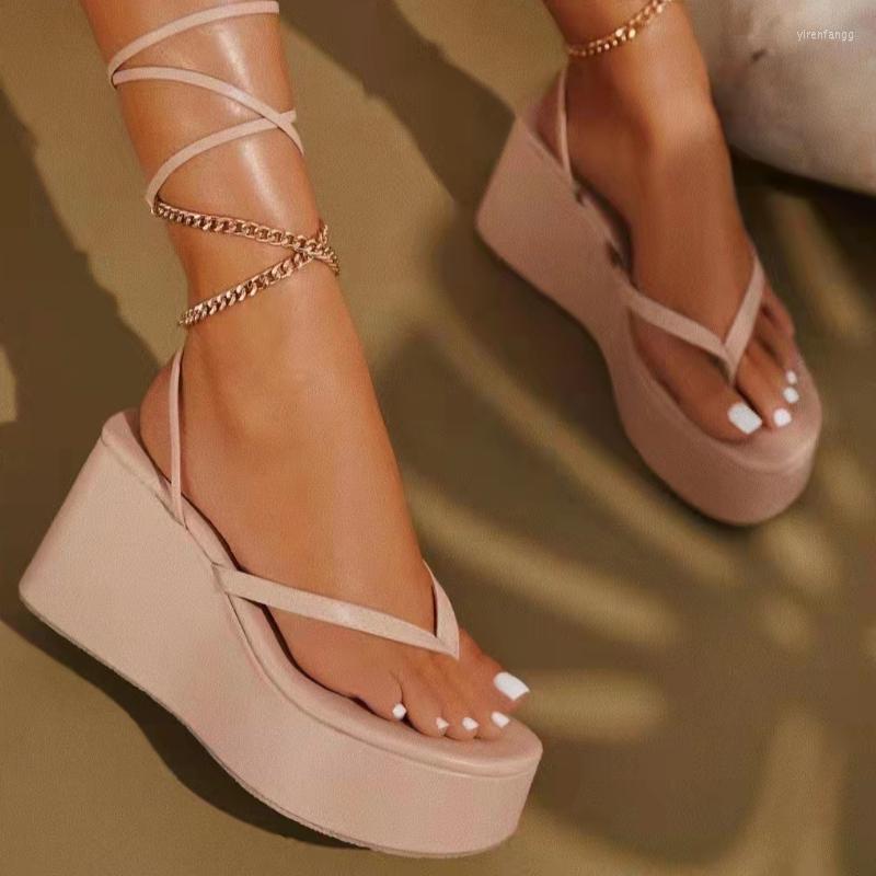 

Dress Shoes Summer Sandals Designer Women's Rubber Wedge Heel 2023 Platform Ladies Lace-up, Black